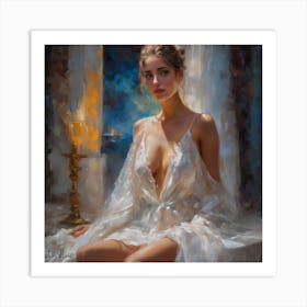 Woman In A White Dress Art Print