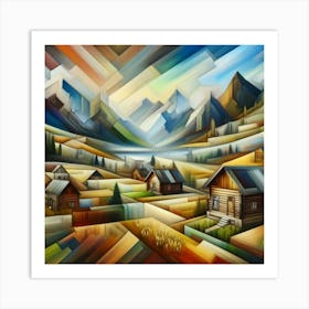 A mixture of modern abstract art, plastic art, surreal art, oil painting abstract painting art e
wooden huts mountain montain village 3 Art Print