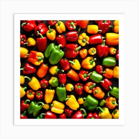 Colorful Peppers On Black Background Art Print