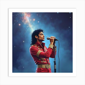 Michael Jackson Performing With A Watercolor Celestial Sky 1 Art Print