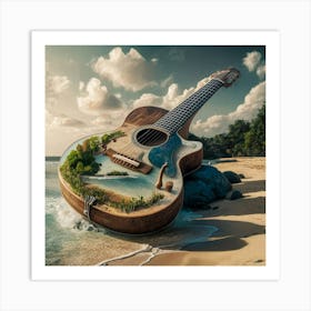 Beach Guitar Art Print