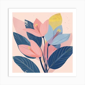 Botanical Flowers in Pink & Blue Art Print