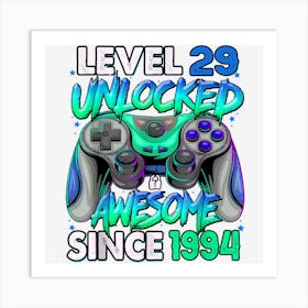 Vintage 29 Year Old Birthday Unlocked Awesome Since 1994 Art Print