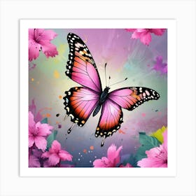 Butterfly With Flowers 13 Art Print