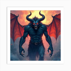 Demon In A Colorful Watercolor Abyss, Dark And Vivid 1 Art Print