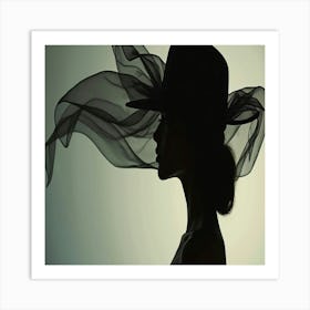 Silhouette Of A Woman In A Hat 1 Art Print