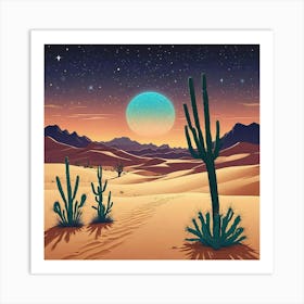 Desert Landscape With Moon Art Print (1) Art Print