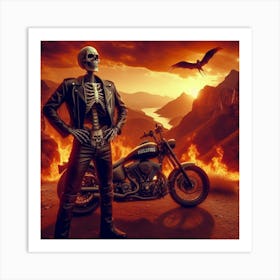 Skeleton And Motorcycle Art Print