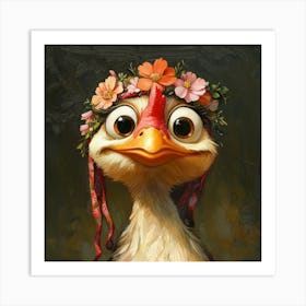 Chicken In A Flower Crown Póster