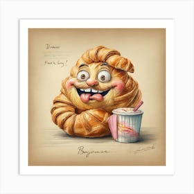 Cartoon Croissant Art Print