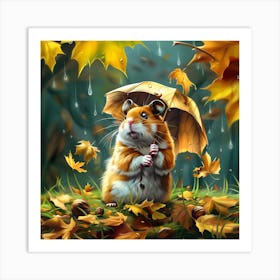 Hamster and Leaf Umbrella Art Print