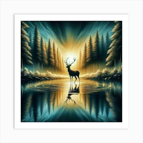 Majestic Deer in the Enchanted Forest: Nature's Serenity Captured Art Print