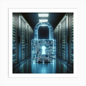 Padlock In A Data Center Art Print