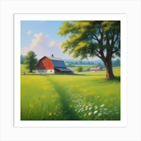 Red Barn In A Field 1 Art Print