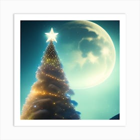 Christmas Tree In Front Of The Moon Art Print