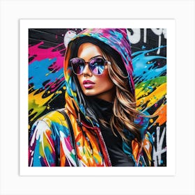 Girl In Colorful Hoodie Art Print