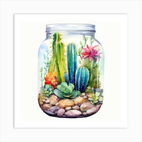 Watercolor Colorful Cactus in a Glass Jar 7 Art Print