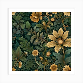 Seamless Pattern With Flowers And Leaves Art Print