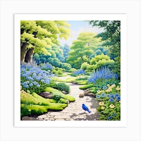 Blue Bird In The Garden Art Print