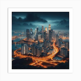 Singapore Cityscape At Night 1 Art Print