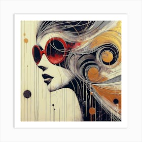 Woman With Red Sunglasses Abstract II. Art Print