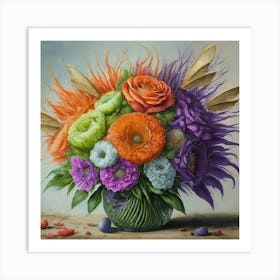 Colorful Flowers In A Vase Art Print