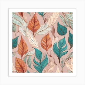 Seamless Pattern With Feathers Bohemian Whimsical Monstera Art Print
