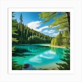 Blue Lake In The Forest 19 Art Print