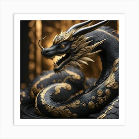 Black And Gold Dragon Art Print