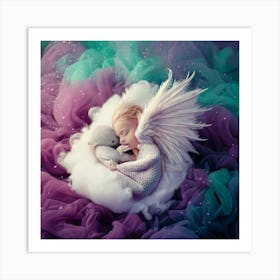 Firefly Sleeping, Winged, Baby Dragon, Mother, Cloud, Powdered Candy Dust, Swirling, Vivid Colors, P Art Print