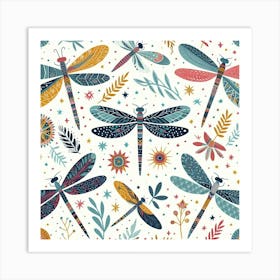 Scandinavian style,Pattern with colorful Dragonfly 1 Art Print