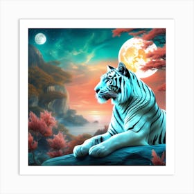 White Tiger At Night Art Print