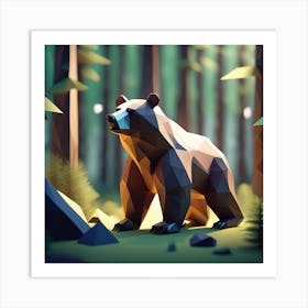 Low Poly Bear In The Forest Art Print