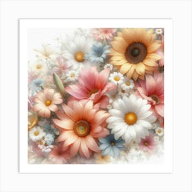 Summer Floral Dream A Delicate Watercolor Of Blooming Flowers 1 Art Print