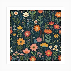 Folk Meadow Art Print 1 Art Print