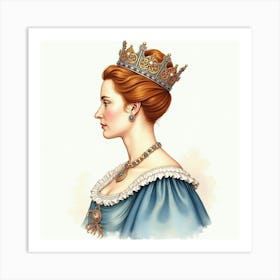 Watercolor Depiction Of Queen Elizabeth I, Showcasing Her Historic Poise 1 Art Print