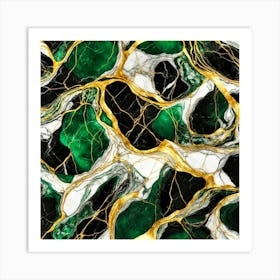 Green Marble and Gold Art Print