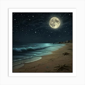 Full Moon On The Beach 2 Art Print