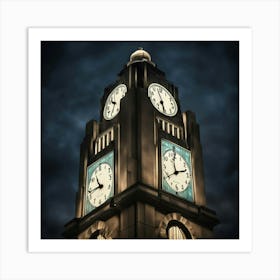 Clock Tower At Night Art Print