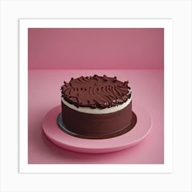 Chocolate Cake On Pink Plate Art Print