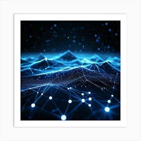 Abstract Geometric Network Tangled In Glowing Blue Lines And Dots Forming Wave Like Patterns And Po 2 Art Print