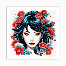 Asian Girl With Flowers 2 Art Print