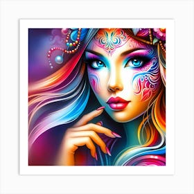 Colorful Girl With Colorful Makeup Art Print