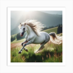 White Horse Galloping Art Print