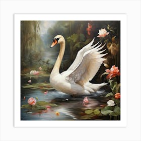 Swan In Water Art Print