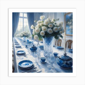 Blue And White Dining Room Art Print