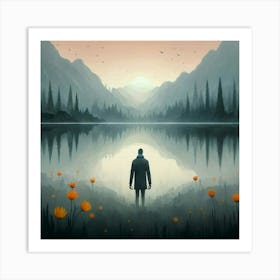 Man Looking At A Lake Art Print