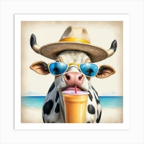 Cow On The Beach 6 Art Print