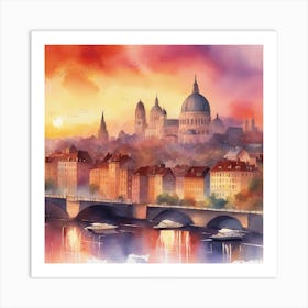 Sunset In Paris Art Print