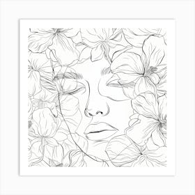 Portrait Of A Woman With Flowers 1 Art Print